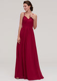 Floor-Length Chiffon Bridesmaid Dress, A-Line/Princess Style, Sweetheart Neck, Sleeveless, With Pleats And Beading BM bride