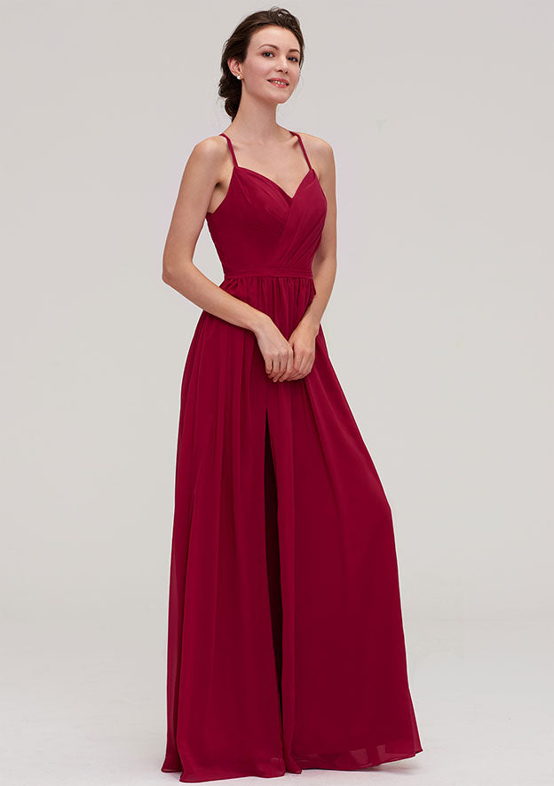 Floor-Length Chiffon Bridesmaid Dress, A-Line/Princess Style, Sweetheart Neck, Sleeveless, With Pleats And Beading BM bride