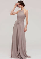Floor-Length Chiffon Bridesmaid Dress, A-Line/Princess Style, Scoop Neck, Sleeveless, With Pleats Style BM bride