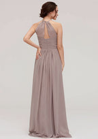 Floor-Length Chiffon Bridesmaid Dress, A-Line/Princess Style, Scoop Neck, Sleeveless, With Pleats Style BM bride