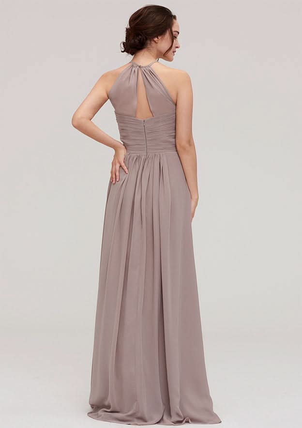Floor-Length Chiffon Bridesmaid Dress, A-Line/Princess Style, Scoop Neck, Sleeveless, With Pleats Style BM bride