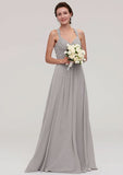 Floor-Length Chiffon Bridesmaid Dress, A-Line/Princess Cut, Bateau Neck, Sleeveless, With Pleats BM bride
