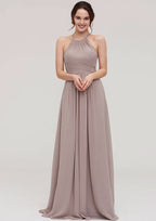 Floor-Length Chiffon Bridesmaid Dress, A-Line/Princess Style, Scoop Neck, Sleeveless, With Pleats Style BM bride