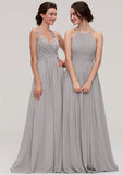 Floor-Length Chiffon Bridesmaid Dress, A-Line/Princess Cut, Bateau Neck, Sleeveless, With Pleats BM bride
