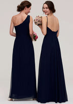 Sleeveless Floor-Length Chiffon Bridesmaid Dress In A-Line/Princess Cut, Featuring V-Neck And Pleats BM bride