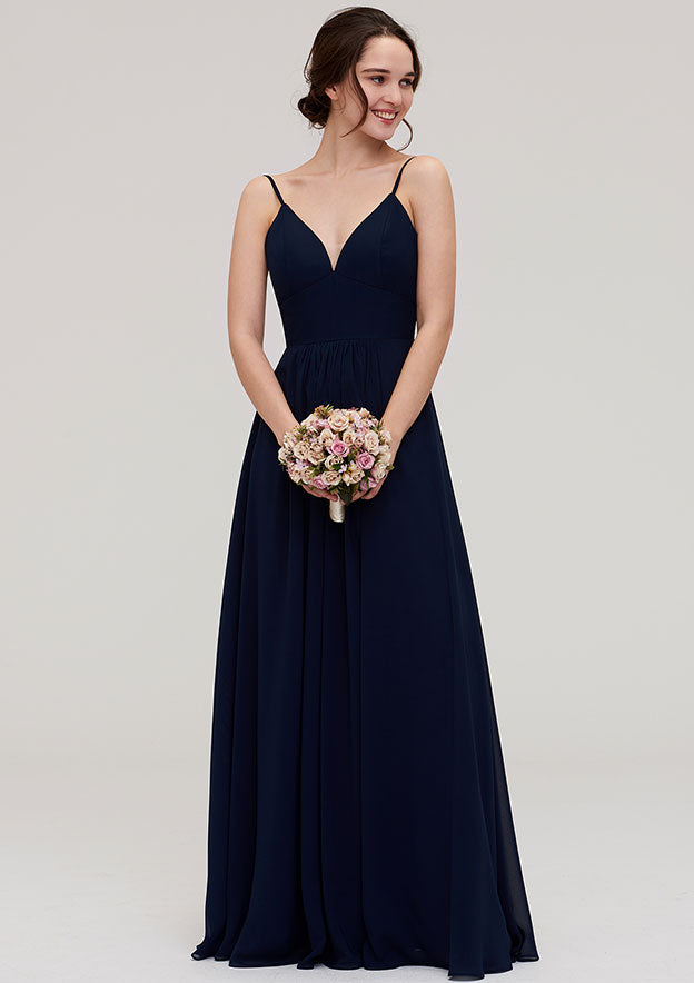 Sleeveless Floor-Length Chiffon Bridesmaid Dress In A-Line/Princess Cut, Featuring V-Neck And Pleats BM bride