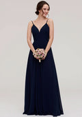 Sleeveless Floor-Length Chiffon Bridesmaid Dress In A-Line/Princess Cut, Featuring V-Neck And Pleats BM bride