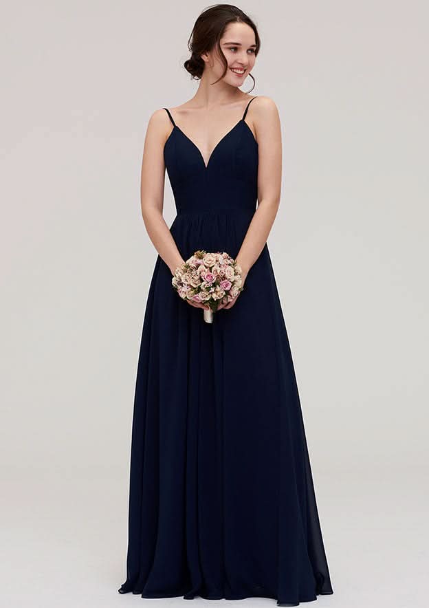 Sleeveless Floor-Length Chiffon Bridesmaid Dress In A-Line/Princess Cut, Featuring V-Neck And Pleats BM bride