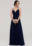 Sleeveless Floor-Length Chiffon Bridesmaid Dress In A-Line/Princess Cut, Featuring V-Neck And Pleats BM bride