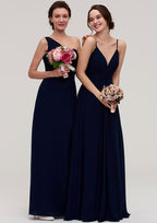 Sleeveless Floor-Length Chiffon Bridesmaid Dress In A-Line/Princess Cut, Featuring V-Neck And Pleats BM bride