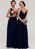 Sleeveless Floor-Length Chiffon Bridesmaid Dress In A-Line/Princess Cut, Featuring V-Neck And Pleats BM bride