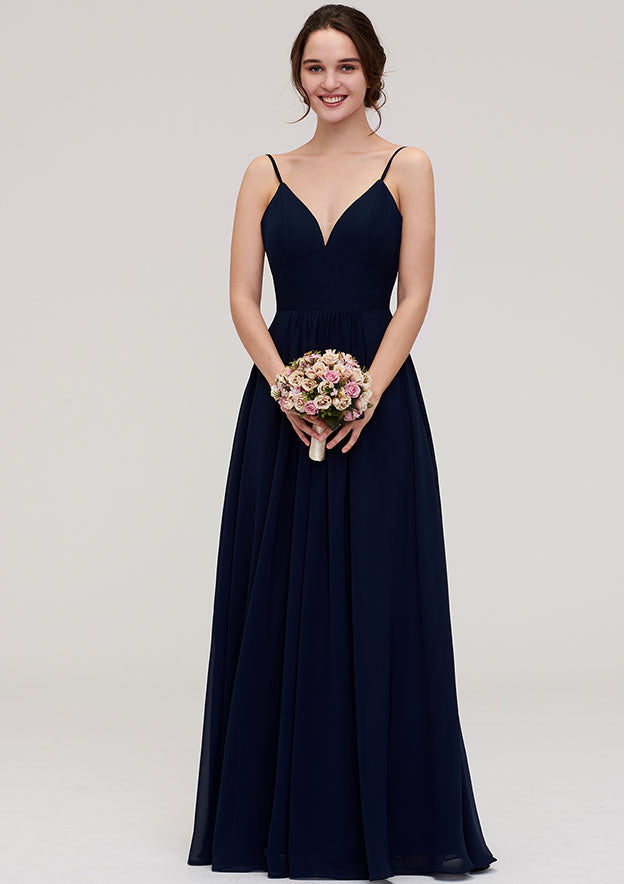 Sleeveless Floor-Length Chiffon Bridesmaid Dress In A-Line/Princess Cut, Featuring V-Neck And Pleats BM bride