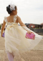 Graceful Tulle Square Neckline Tea-Length A-line Flower Girl Dress with Lace BM bride