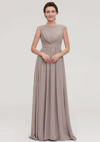 Floor-Length Chiffon Bridesmaid Dress, A-Line/Princess Shape, Bateau Neck, Sleeveless, With Pleats BM bride