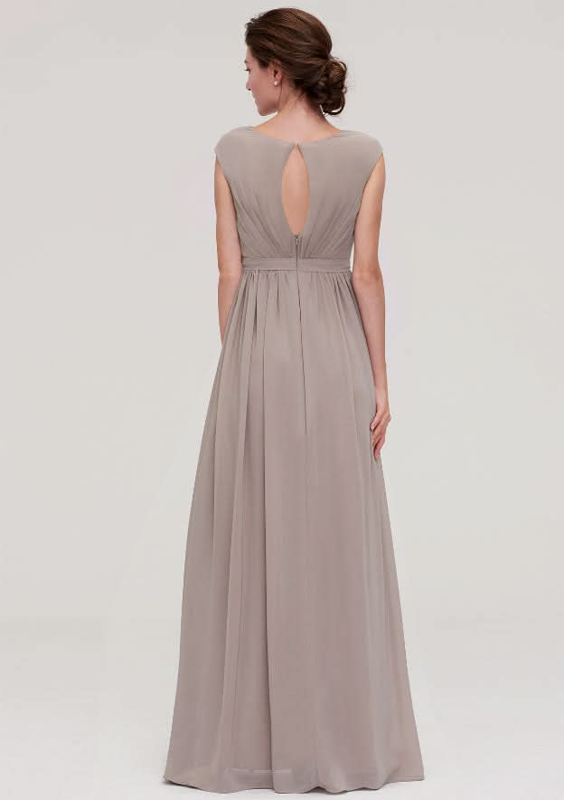 Floor-Length Chiffon Bridesmaid Dress, A-Line/Princess Shape, Bateau Neck, Sleeveless, With Pleats BM bride