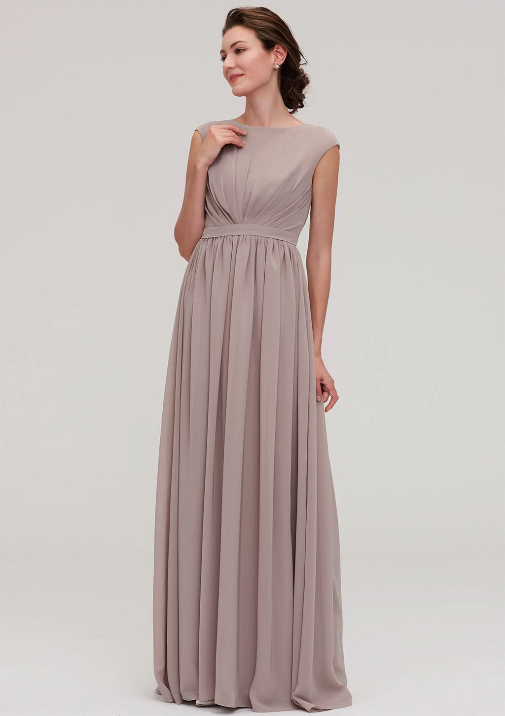Floor-Length Chiffon Bridesmaid Dress, A-Line/Princess Shape, Bateau Neck, Sleeveless, With Pleats BM bride