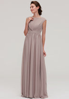 Floor-Length Chiffon Bridesmaid Dress, A-Line/Princess Shape, Bateau Neck, Sleeveless, With Pleats BM bride