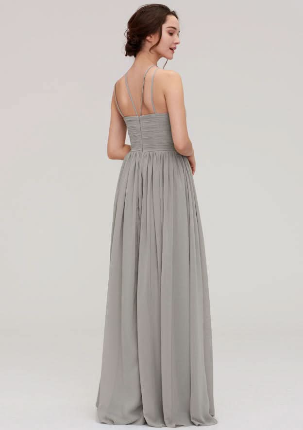 Floor-Length Chiffon Bridesmaid Dress, A-Line/Princess Style, Halter Neck, Sleeveless, With Pleats BM bride