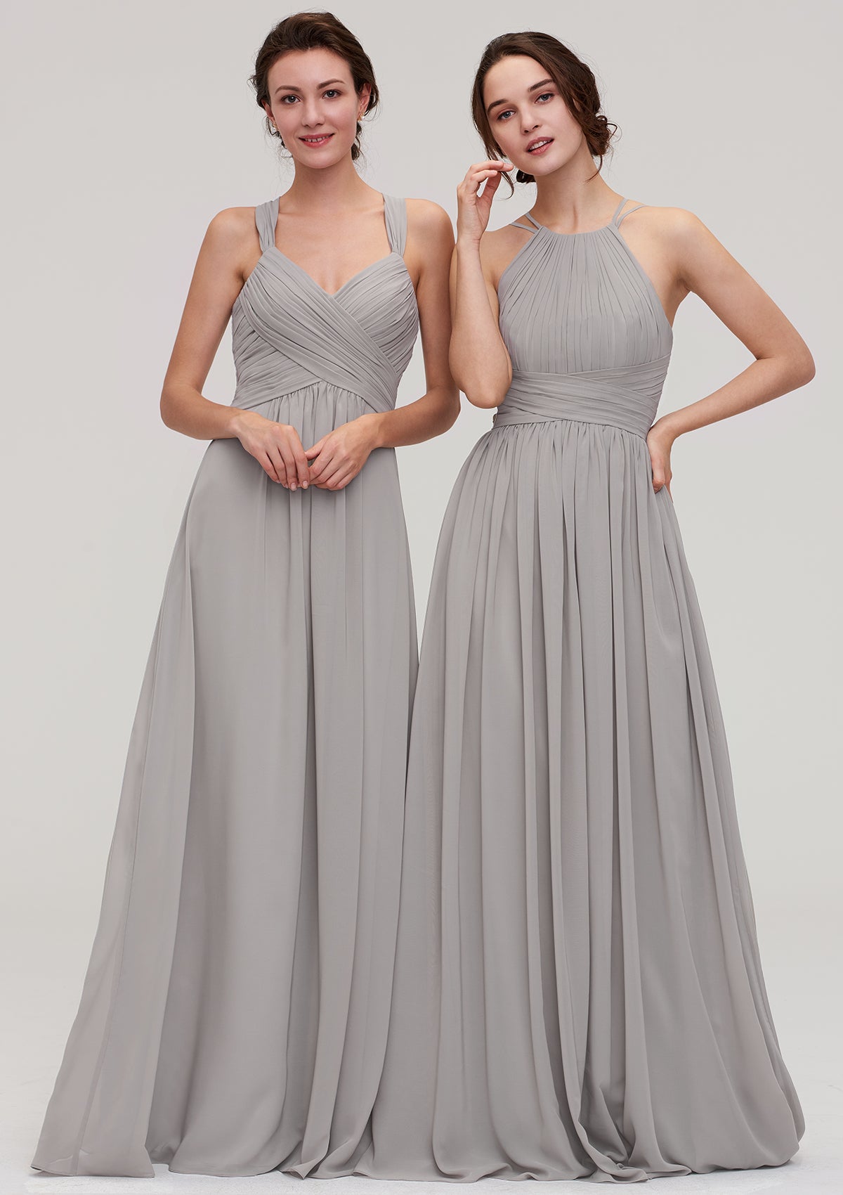 Floor-Length Chiffon Bridesmaid Dress, A-Line/Princess Style, Halter Neck, Sleeveless, With Pleats BM bride