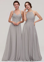 Floor-Length Chiffon Bridesmaid Dress, A-Line/Princess Style, Halter Neck, Sleeveless, With Pleats BM bride