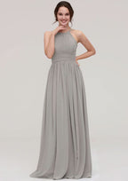 Floor-Length Chiffon Bridesmaid Dress, A-Line/Princess Style, Halter Neck, Sleeveless, With Pleats BM bride