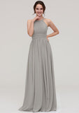 Floor-Length Chiffon Bridesmaid Dress, A-Line/Princess Style, Halter Neck, Sleeveless, With Pleats BM bride