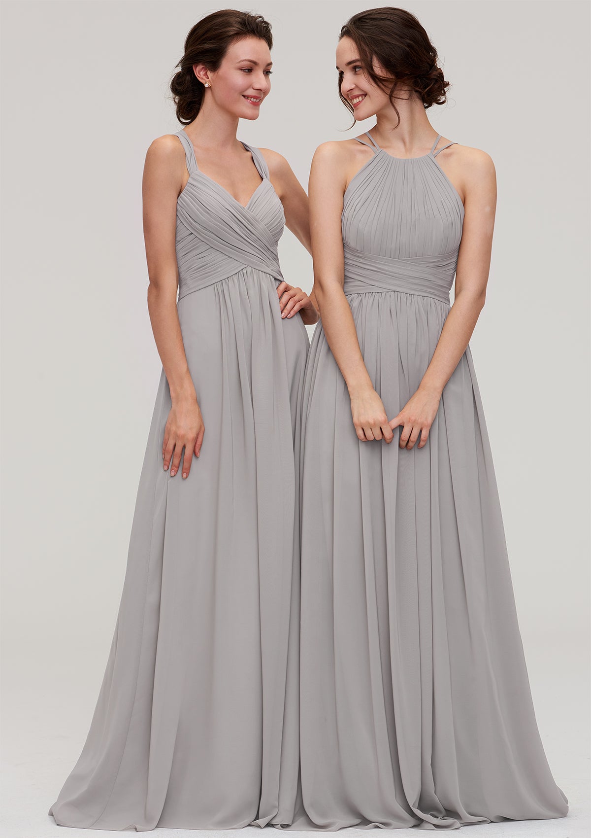 Floor-Length Chiffon Bridesmaid Dress, A-Line/Princess Style, Halter Neck, Sleeveless, With Pleats BM bride