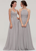 Floor-Length Chiffon Bridesmaid Dress, A-Line/Princess Style, Halter Neck, Sleeveless, With Pleats BM bride
