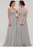 Floor-Length Chiffon Bridesmaid Dress, A-Line/Princess Style, Halter Neck, Sleeveless, With Pleats BM bride