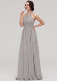 Floor-Length Chiffon Bridesmaid Dress, A-Line/Princess Style, Halter Neck, Sleeveless, With Pleats BM bride