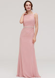 Sheath/Column Bateau Sleeveless Floor-Length Chiffon Bridesmaid Dress, With Waistband And Beading BM bride