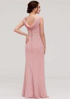 Sheath/Column Bateau Sleeveless Floor-Length Chiffon Bridesmaid Dress, With Waistband And Beading BM bride