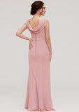 Sheath/Column Bateau Sleeveless Floor-Length Chiffon Bridesmaid Dress, With Waistband And Beading BM bride