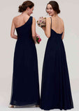Floor-Length Chiffon Bridesmaid Dress, A-Line/Princess Cut, Scoop Neck, Sleeveless, With Pleats And Sashes BM bride