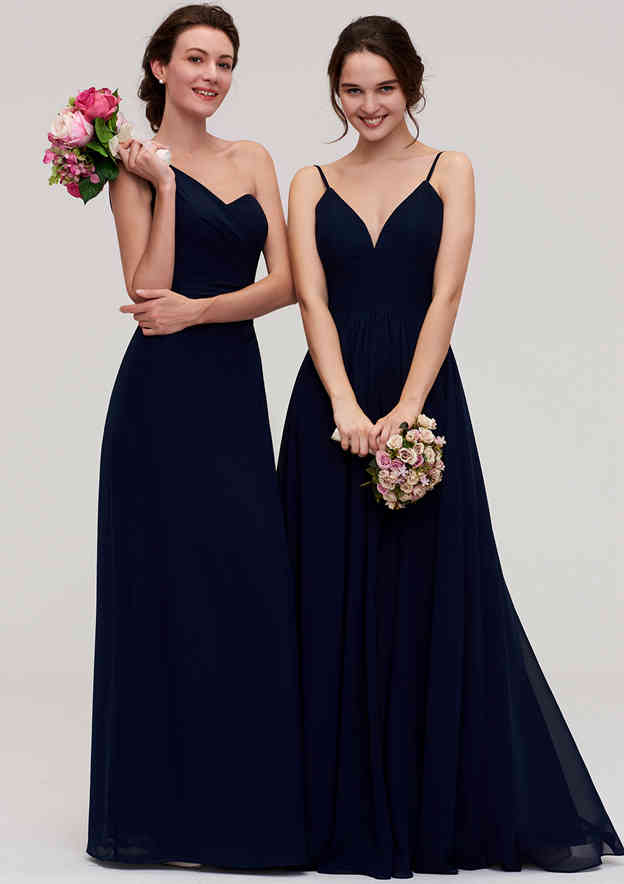 Floor-Length Chiffon Bridesmaid Dress, A-Line/Princess Cut, Scoop Neck, Sleeveless, With Pleats And Sashes BM bride