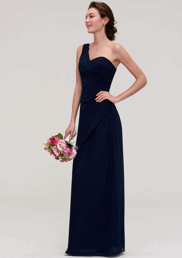 Floor-Length Chiffon Bridesmaid Dress, A-Line/Princess Cut, Scoop Neck, Sleeveless, With Pleats And Sashes BM bride