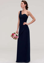 Floor-Length Chiffon Bridesmaid Dress, A-Line/Princess Cut, Scoop Neck, Sleeveless, With Pleats And Sashes BM bride