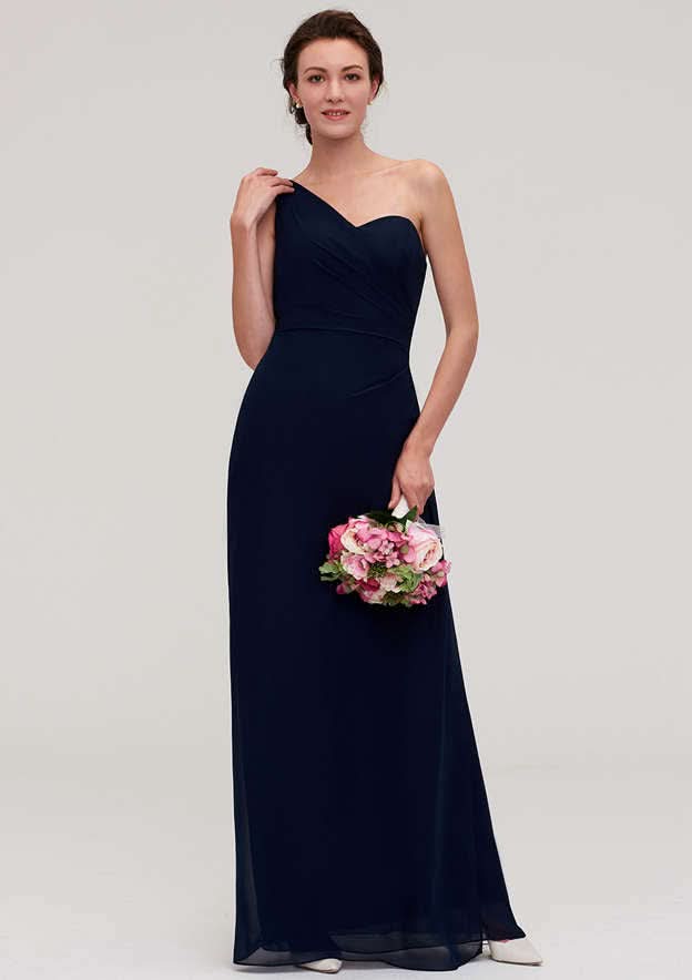 Floor-Length Chiffon Bridesmaid Dress, A-Line/Princess Cut, Scoop Neck, Sleeveless, With Pleats And Sashes BM bride