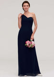 Floor-Length Chiffon Bridesmaid Dress, A-Line/Princess Cut, Scoop Neck, Sleeveless, With Pleats And Sashes BM bride