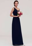 Floor-Length Chiffon Bridesmaid Dress, A-Line/Princess Cut, Scoop Neck, Sleeveless, With Pleats And Sashes BM bride