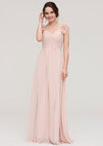 Sweetheart A-Line Floor-Length Chiffon Bridesmaid Dress, Sleeveless With Pleated Shoulder Flower BM bride