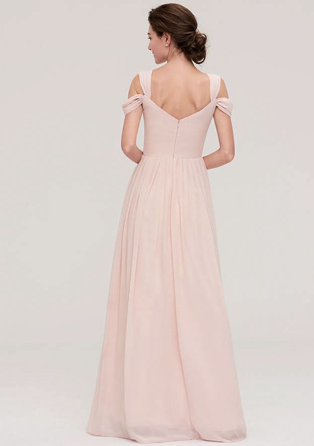 A-Line/Princess Sweetheart Floor-Length Sleeveless Chiffon Bridesmaid Dress With Pleats BM bride