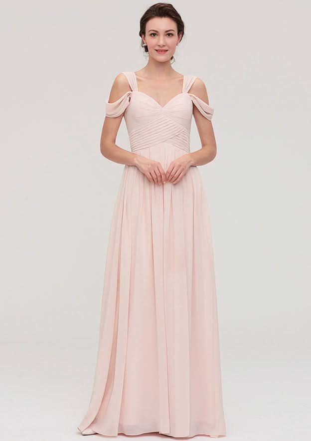A-Line/Princess Sweetheart Floor-Length Sleeveless Chiffon Bridesmaid Dress With Pleats BM bride