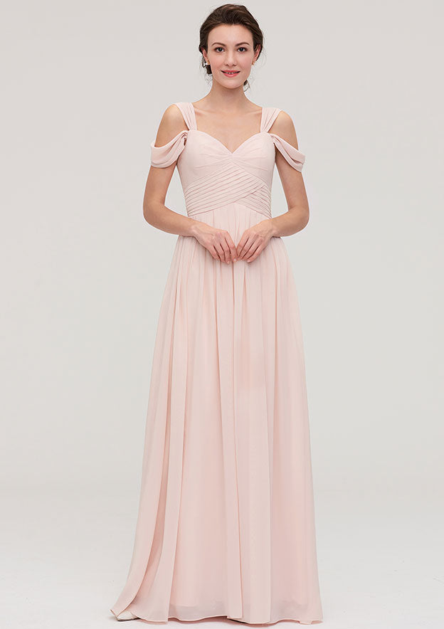 A-Line/Princess Sweetheart Floor-Length Sleeveless Chiffon Bridesmaid Dress With Pleats BM bride