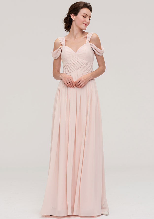 A-Line/Princess Sweetheart Floor-Length Sleeveless Chiffon Bridesmaid Dress With Pleats BM bride