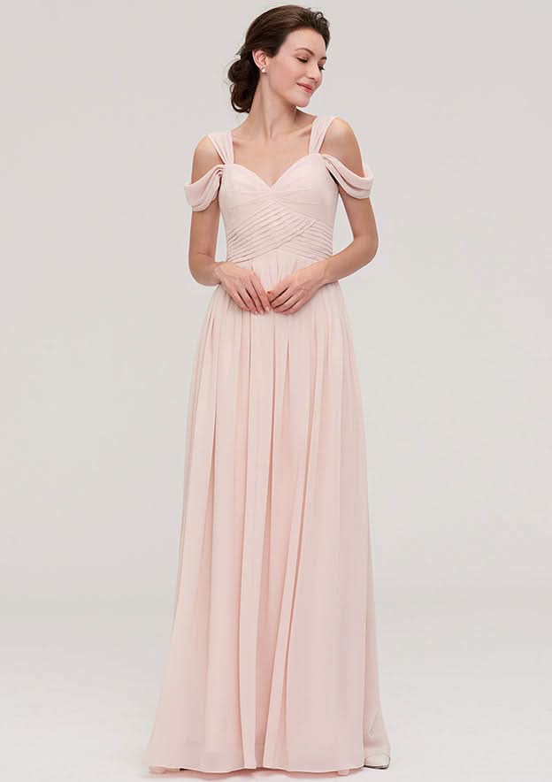 A-Line/Princess Sweetheart Floor-Length Sleeveless Chiffon Bridesmaid Dress With Pleats BM bride