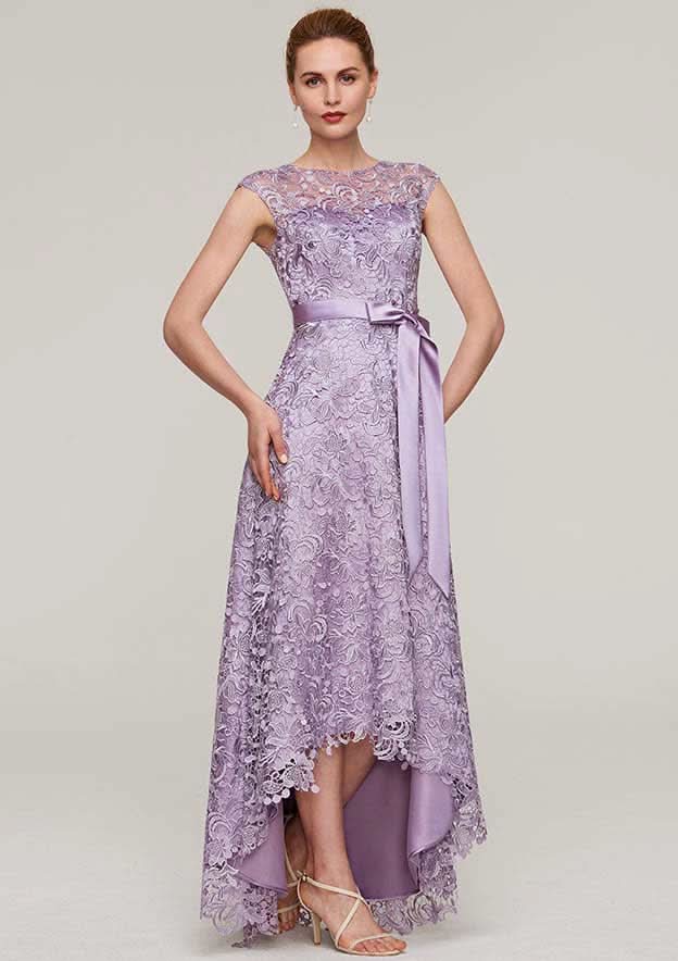 Lace Mother of the Bride Dresses with Sashes, Sleeveless Asymmetrical A-line/Princess Bateau BM bride