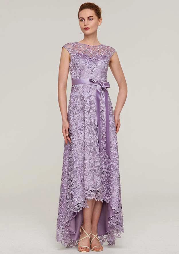 Lace Mother of the Bride Dresses with Sashes, Sleeveless Asymmetrical A-line/Princess Bateau BM bride