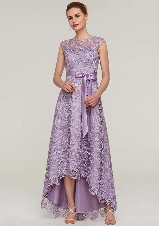 Lace Mother of the Bride Dresses with Sashes, Sleeveless Asymmetrical A-line/Princess Bateau BM bride