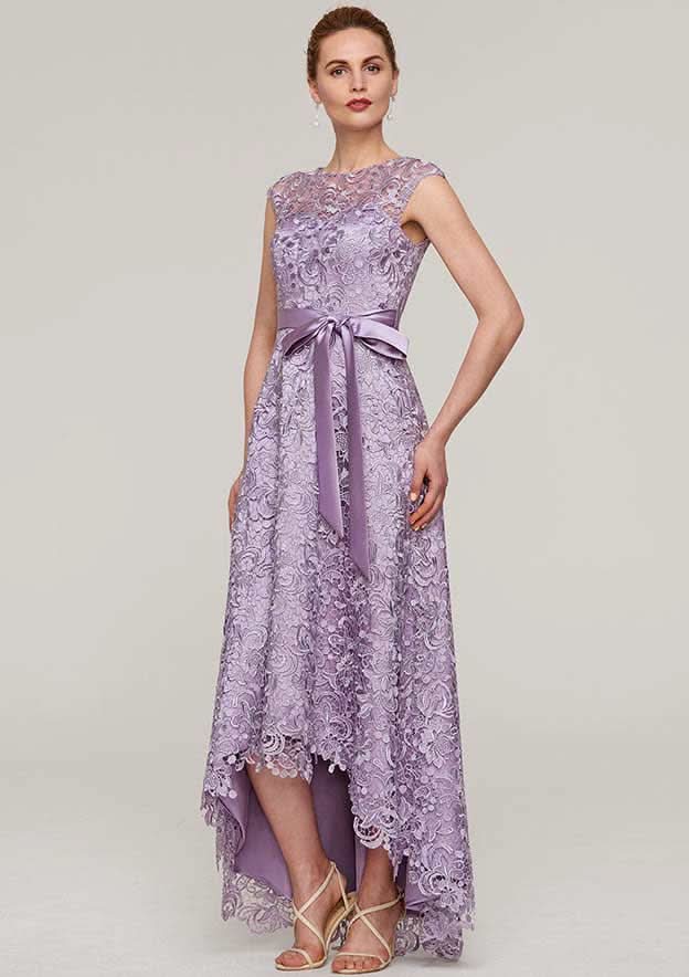 Lace Mother of the Bride Dresses with Sashes, Sleeveless Asymmetrical A-line/Princess Bateau BM bride